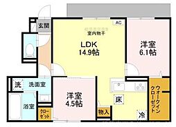 田村グリーンハイツ 2LDKの間取図画像