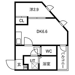 GRAND BRILLER西七条 1DKの間取図画像