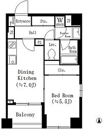 オークテラス 7階1DKの間取り