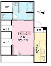 グレースナジマ 3階1Kの間取り