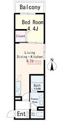 プラウドクリア 1LDKの間取図画像