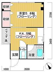 井戸屋ビル 1Kの間取図画像