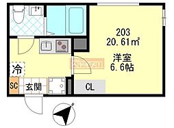 PUERTA東門前 1Kの間取図画像