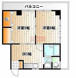 ドミール中島 2DKの間取図画像