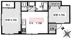 宇田川コーポ 2DKの間取図画像