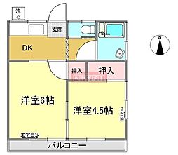 長嶋荘 2DKの間取図画像