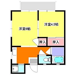東武伊勢崎線 草加駅 バス15分 市営住宅前下車 徒歩4分の賃貸アパート 2階2Kの間取り