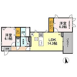 小山市東城南2丁目アパート 2LDKの間取図画像