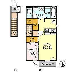 メゾン医大前桜2E 1LDKの間取図画像