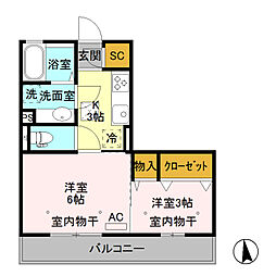 シャインヒルズ城山 2Kの間取図画像