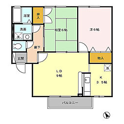 セジュールソフィア　A 2階2LDKの間取り