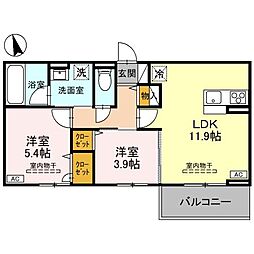 ロータスシャトー 2階2LDKの間取り