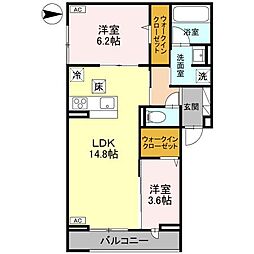 ディーカストル 2LDKの間取図画像