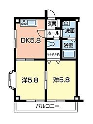 新光ハイツ 2階2DKの間取り