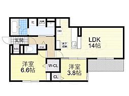 スペチアーレ小松 1階2LDKの間取り