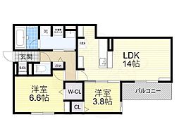 スペチアーレ小松 2階2LDKの間取り
