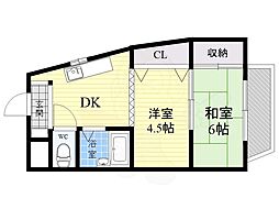 サンマンション・新大阪 2DKの間取図画像