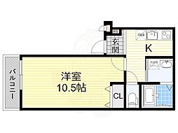フジパレス下新庄駅東6番館 1Kの間取図画像