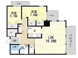 ユニティ北川口 2LDKの間取図画像