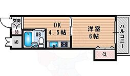 国本エレガンス新大阪 1DKの間取図画像