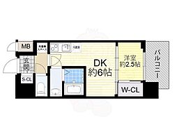 プレリスNEO大阪十三エルヴィオン 1DKの間取図画像