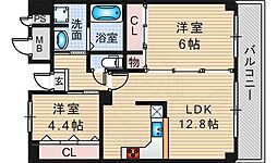 キャニスコート上新庄 2LDKの間取図画像