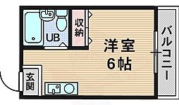 北野第5ハイツ ワンルームの間取図画像