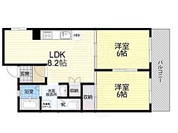 生島リバーサイドマンションB棟 2LDKの間取図画像