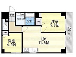 米虫ハイツ 2LDKの間取図画像