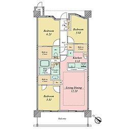 プレシス多摩永山レヴィエ 3LDKの間取図画像