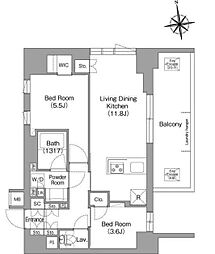 都営新宿線 西大島駅 徒歩11分の賃貸マンション 3階2LDKの間取り