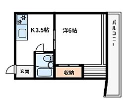 ガリヴァービル 3階1Kの間取り