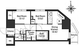 コンフォリア・リヴ木場 4階2DKの間取り