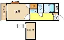 サンエクセル 2階1Kの間取り