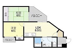 エドケンベルトピア豊中1 1階2DKの間取り