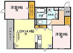 トリシア江坂 2階2LDKの間取り