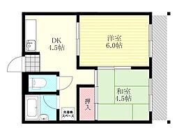 エクセレント上新サンウイング 2DKの間取図画像