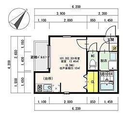 ハーモニーテラス大桐 1Kの間取図画像