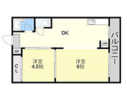 丸忠ビル 2DKの間取図画像
