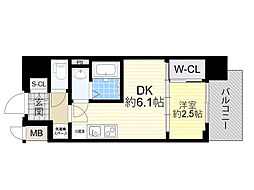プレリスNEO大阪十三エルヴィオン 1DKの間取図画像