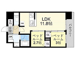 大阪市淀川区西宮原2丁目マンション 2LDKの間取図画像