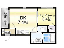 ハーモニーテラス千成町 1DKの間取図画像