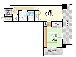 朝日プラザ新大阪 1LDKの間取図画像