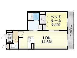 ルミエールA棟 1LDKの間取図画像