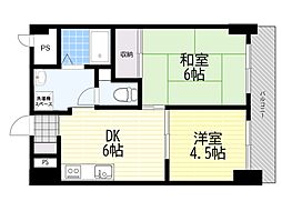 アルカン弐番館 2DKの間取図画像