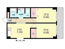 シャトー玉川第1 2DKの間取図画像