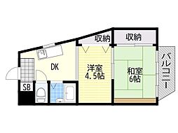 サンマンション・新大阪 2DKの間取図画像