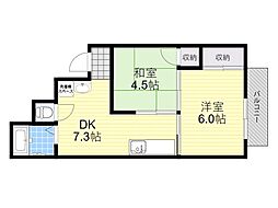 淡路第2ダイヤモンドハイム 2DKの間取図画像