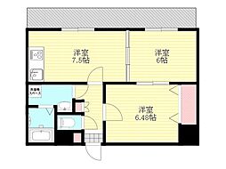 パレス東洋小松館 2DKの間取図画像