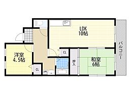ジュネス・堤 2LDKの間取図画像